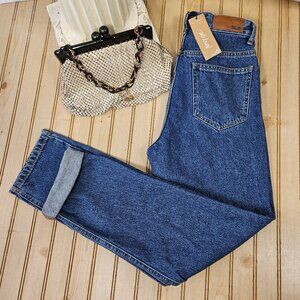 NWT Nasty Gal Size 4 Organic Cotton Denim Roll Hem High Waisted Rise Mom Jeans
